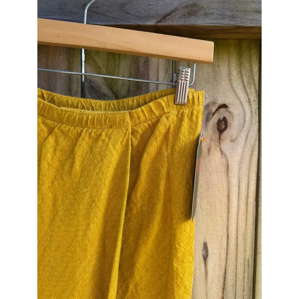 Sunday Honey Reworked Golden Linen Wrap Midi Skirt